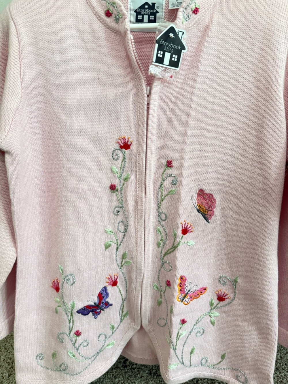 Butterfly Storybook Knits pink cardigan sweater NWT